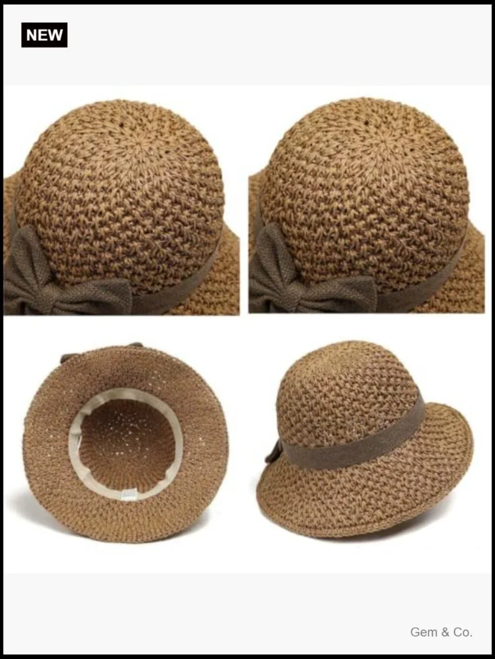Ruffled Bow Straw Sun Hat Foldable UPF 50+ Breathable for Travel